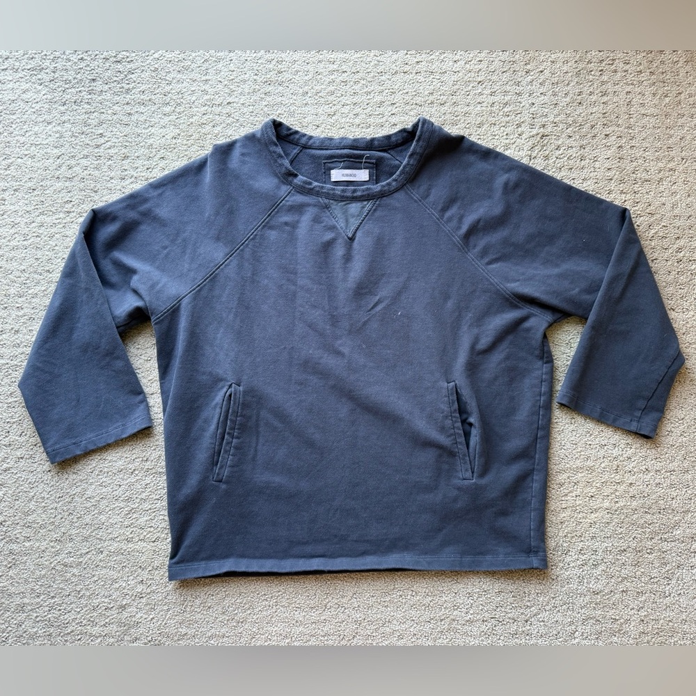 humanoid cotton crewneck sweater small faded black pockets neutral new york
